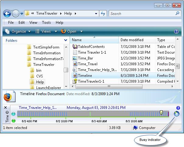 Busy indicator displayed when TimeTraveler is computing versions for the selection