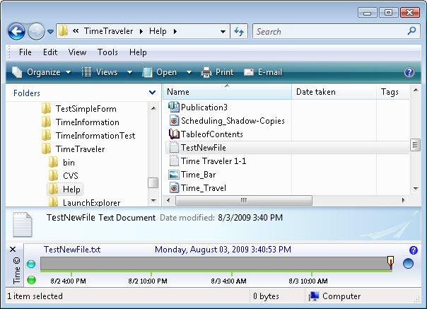 Points-in-time are not displayed because TestNewFile.txt did not exist at these prior times