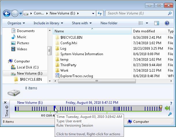 Figure 5: TimeTraveler showing the event information for a non-restore point