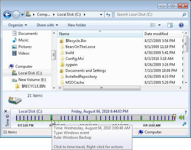 Figure 6: TimeTraveler showing the event information for a restore point