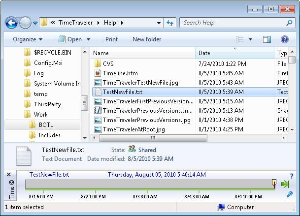 Figure 4: Points-in-time are not displayed because TestNewFile.txt did not exist at these prior times