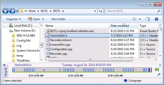 TimeTraveler set at a prior point-in-time. Notice the 'Date Modified' on the selection.