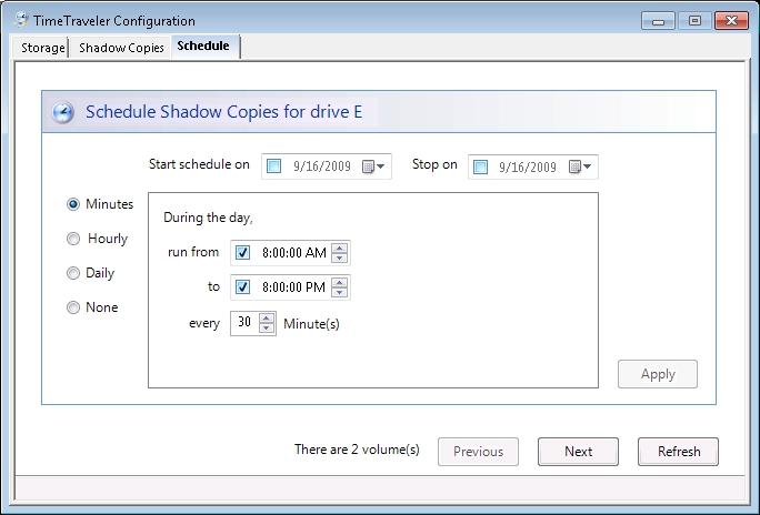 Figure 3: The Configuration form set on the Schedule tab