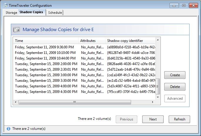 Figure 1: The Configuration form set on the Shadow Copies tab